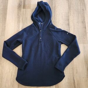 Columbia Women’s Hooded Pullover Fleece Blue Snap Button Outdoor Sweater M